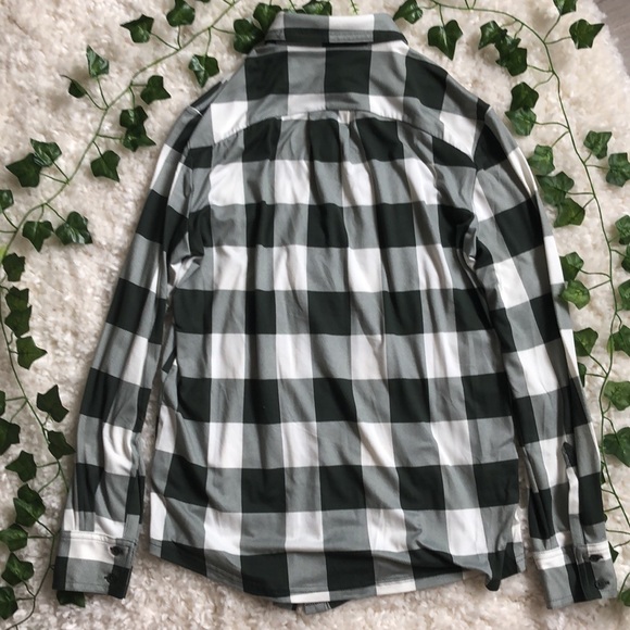 Green & White Plaid Flannel Button Up - Picture 6 of 6
